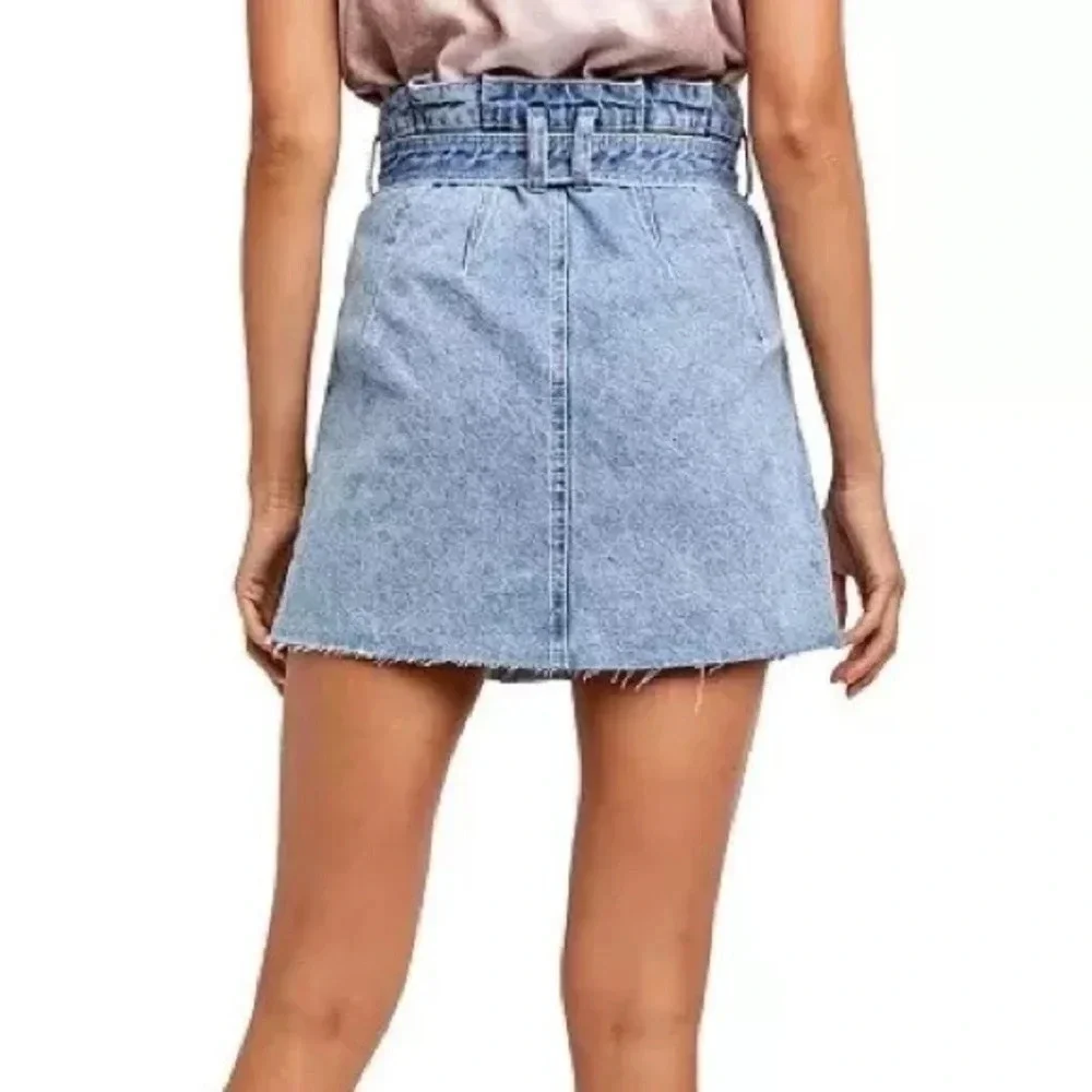 Free People Size 25 Blue Denim Belted Mini Jean Skirt